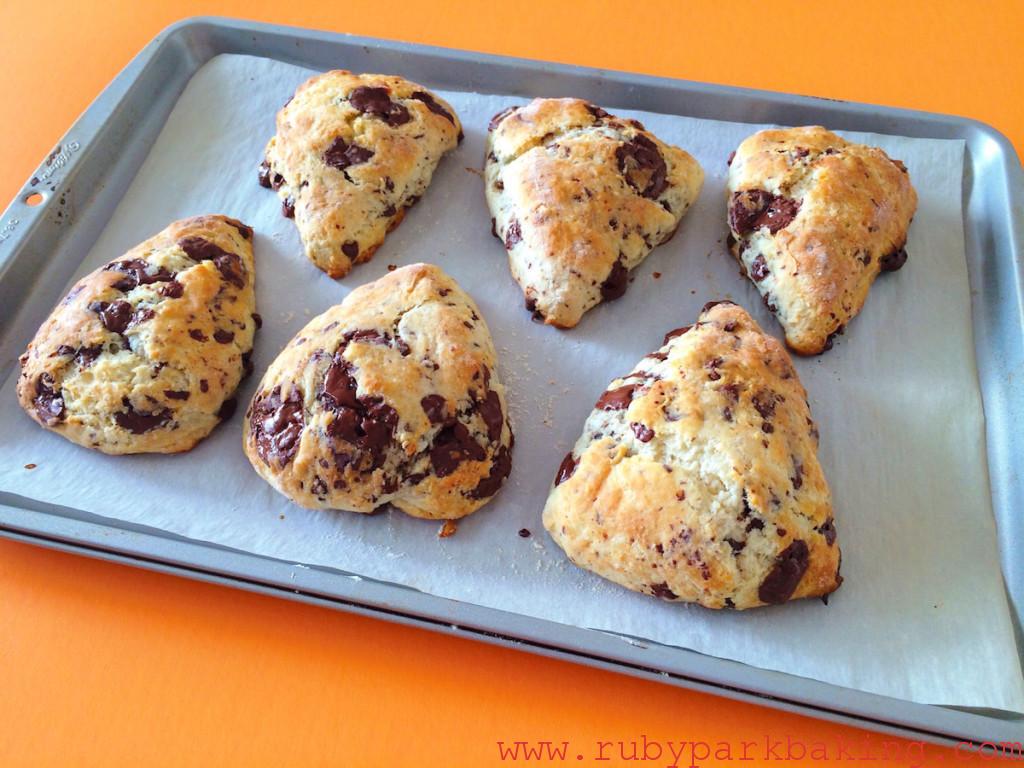 Chocolate chunk scones on rubyparkbaking.com