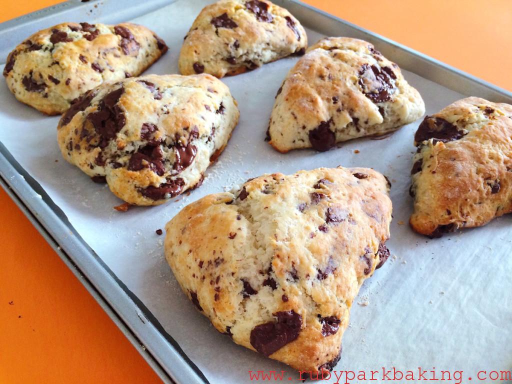 Chocolate chunk scones on rubyparkbaking.com